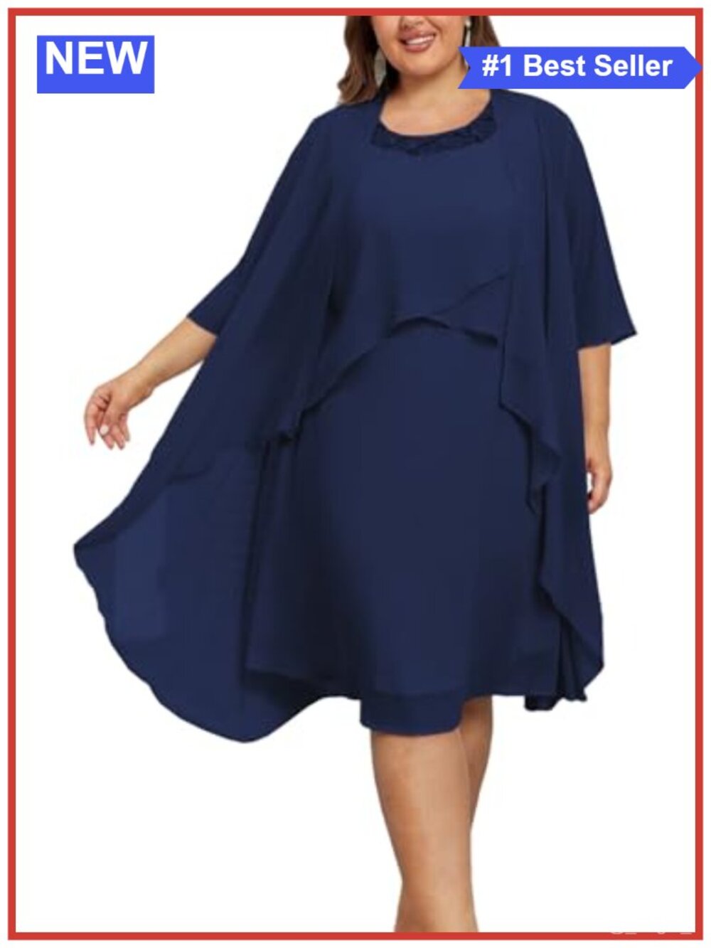 Plus Size 2 Piece Wedding Guest Dress with Jacket Flowy Mother of Bride Sequin